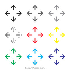 Arrow Set icons with nine Color Variations of flat style. Vector illustration.