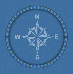 Vector  compass on the Blue Denim Texture Background, EPS 10