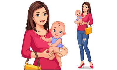 Beautiful young mother and baby vector illustration