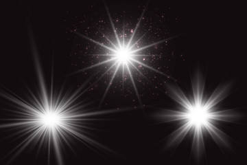 Glowing lights effect, flare, explosion and stars. Special effect isolated on transparent background