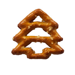 Pretzel depicting a Christmas tree on a white background