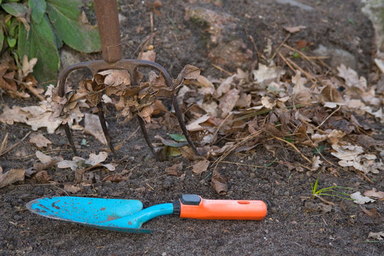 Forke und Schaufel f&uuml;r die Gartenarbeit im Garten