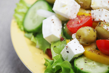 Traditional Greek salad on the plate