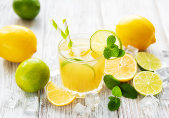 Glass with fresh lemon juice