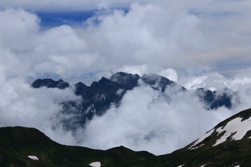 北アルプス三俣蓮華岳山頂からの景色　穂高連峰