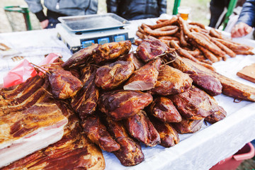 Domestic Traditional Food Smoked Meat At Local Farmers Markets