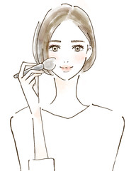 化粧　メイク　おしゃれをする女性　ブラシ　若い
