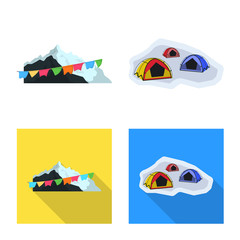Isolated object of mountaineering and peak sign. Collection of mountaineering and camp stock vector illustration.