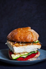 Sandwich with grilled halibut