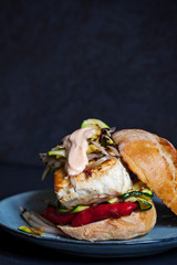 Sandwich with grilled halibut