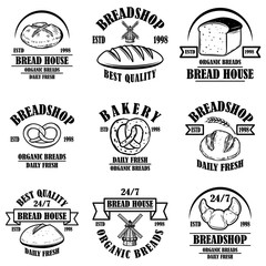Fototapeta premium Set of bakery, bread shop emblems. Design element for logo, label, sign, banner, poster.