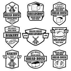 Set of bakery, bread shop emblems. Design element for logo, label, sign, banner, poster.