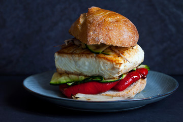 Sandwich with grilled halibut