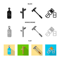 Vector illustration of mountaineering and peak sign. Set of mountaineering and camp vector icon for stock.