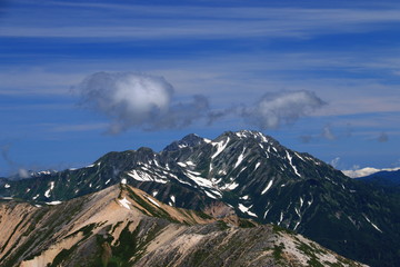 Obraz premium 北アルプス水晶岳（黒岳）山頂からの山々 立山連峰、剣岳、龍王岳、浄土山遠景