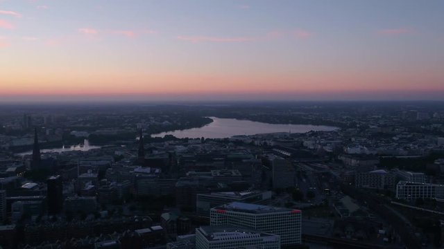 Aerial Germany Hamburg June 2018 Sunset 30mm 4K Inspire 2 Prores  Aerial video of downtown Hamburg in Germany at sunset.