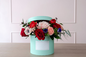 Beautiful bouquet of flowers in a box