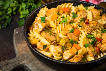 Pasta with Chicken and vegetables.