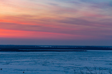 Sunset over the Amur river in Khabarovsk.