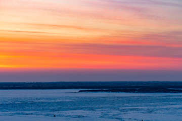 Sunset over the Amur river in Khabarovsk.