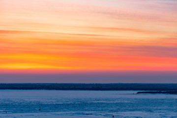 Sunset over the Amur river in Khabarovsk.