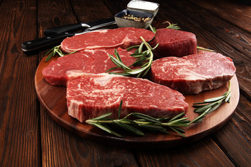 Steak raw. Barbecue Rib Eye Steak, dry Aged Wagyu Entrecote Steak.