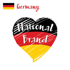 Vector flag heart of Germany, National Brand. Germany flag in shape of heart, pencil strokes drawing.