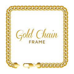Gold chain square border frame. Rectangle wreath shape with text template. Realistic vector illustration isolated on a white background.