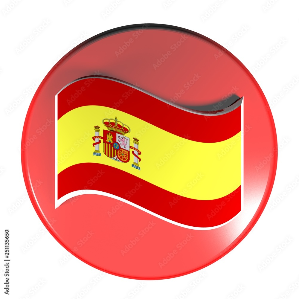 Poster red circle push button spanish flag - 3d rendering illustration