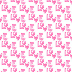 Love seamless pattern. Happy Valentines Day greeting card. Hand. Vector illustration isolated on white background.