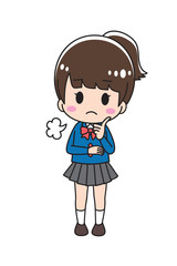 Schoolgirl thinking with hands on chin