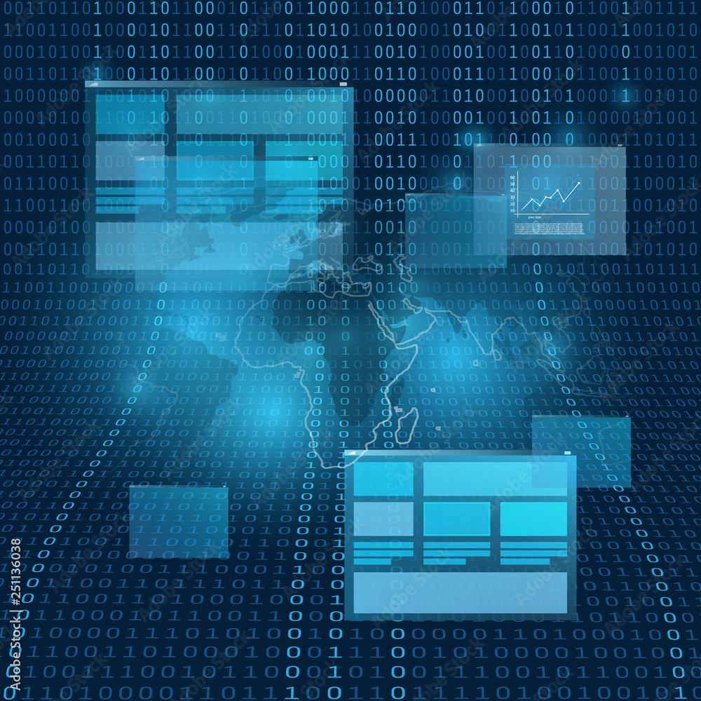 Poster digital code, programming, modern user interfaces, virtual reality, network connections - futuristic