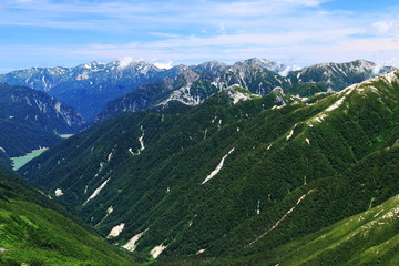 北アルプス水晶岳山頂からの山々　白馬三山　白馬岳、杓子岳、白馬鑓ヶ岳