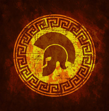 Old shabby symbol of  Spartan warrior in grunge style.