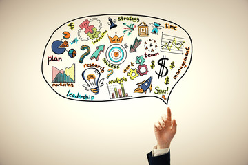 Business scheme concept, startup double exposure background.