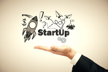 Business scheme concept, startup double exposure background.