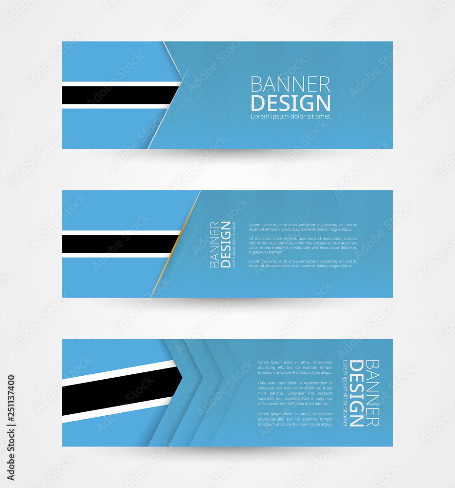 Wall mural set of three horizontal banners with flag of botswana. web banner design template in color of botswa