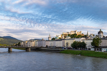 Fototapeta premium View of the city of Salzburg at sunset