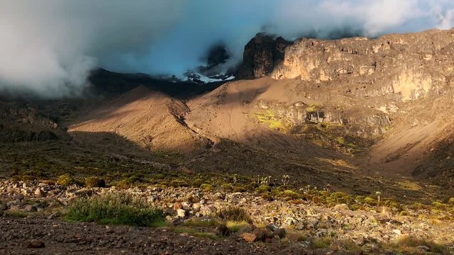 Timelapse of clouds around Mount Kilimanjaro during sunset