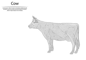 Abstract image cow in the form of lines and dots, consisting of triangles and geometric shapes. Low poly vector background.