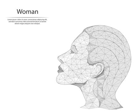 Abstract image face of women in the form of lines and dots, consisting of triangles and geometric shapes. Low poly vector background.