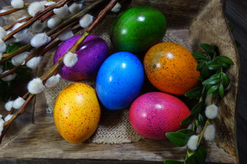 Obraz na płótnie Canvas Beautiful colorful easter eggs - Easter tradition