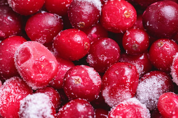 Frozen cranberry pattern. Flat lay, top view, square