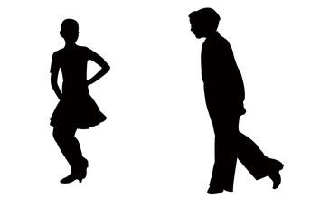 teenager couple dancing silhouette vector
