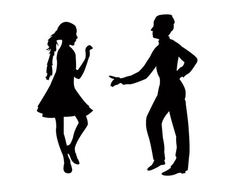 teenager couple dancing silhouette vector