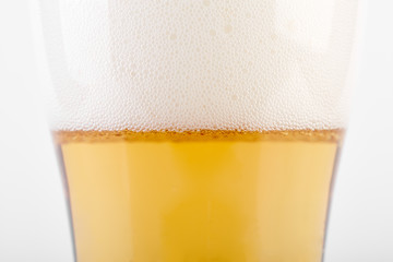 Mug and bottle of beer with green hops, wheat ears and grains on white background. Unfiltered beer. Alcoholic beverages. Hop.