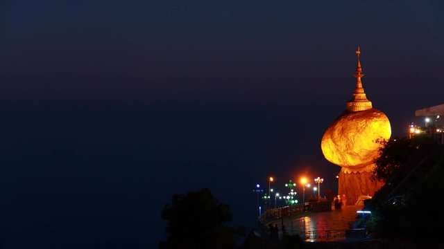 Night time to morning Golden Rock, Kyaiktiyo Pagoda in Kyaikto, Myanmar