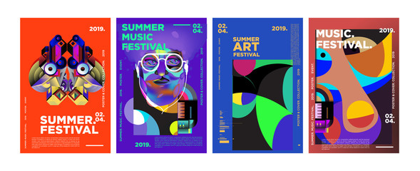 Summer Colorful Art and Music Festival Poster and Cover Template for Event, Magazine, and Web Banner.