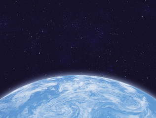 Planet Earth in space. Ocean and clouds. Elements of this image furnished by NASA. 3D rendering.