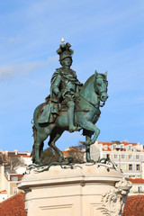 Obraz premium Statue of D. Jose on the Commerce square (Praca do Comercio) in Lisbon, Portugal